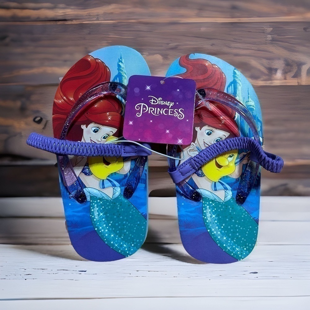 Little Mermaid Sandals NWT Sz 7/8 Ariel Disney Blue Flip Flops Kids Toddler Girl